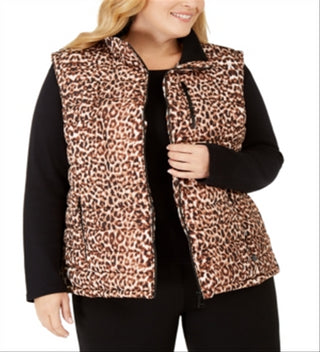 Colete acolchoado feminino Calvin Klein Plus com estampa de leopardo - marrom, tamanho 0X
