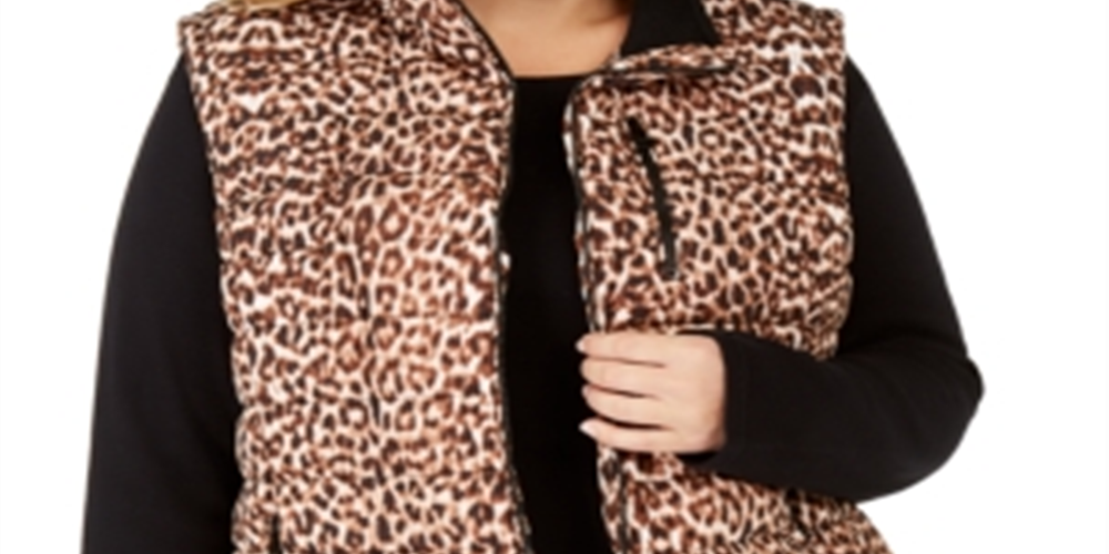 Colete acolchoado feminino Calvin Klein Plus com estampa de leopardo - marrom, tamanho 0X