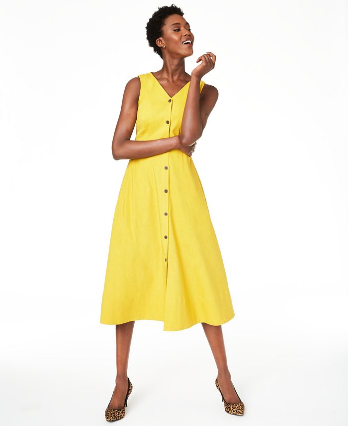 Vestido feminino Alfani com decote em V, sem mangas, com botões, amarelo, tamanho 18