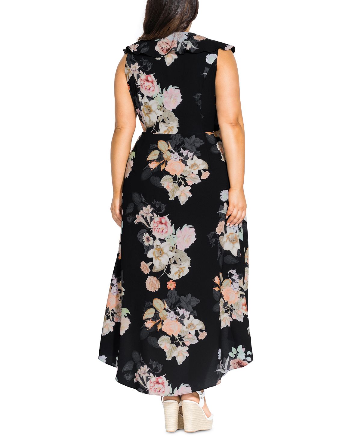 Vestido envelope feminino City Chic Plus com nó frontal floral, preto, tamanho 18W