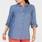 Camisa de linho feminina Charter Club azul tamanho grande