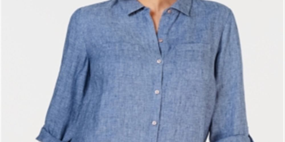 Camisa de linho feminina Charter Club azul tamanho grande