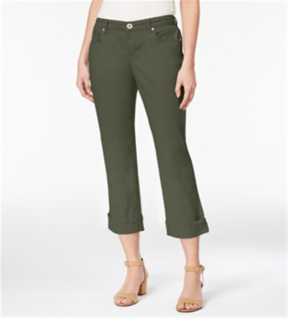 Calça jeans capri feminina estilo &amp; co, verde, com punho curvo, tamanho 10
