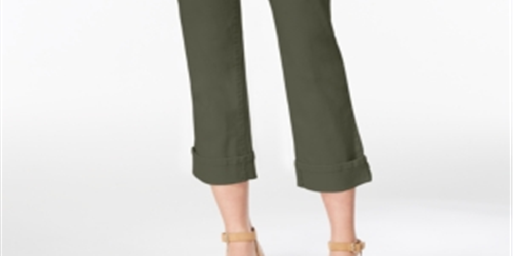 Calça jeans capri feminina estilo &amp; co, verde, com punho curvo, tamanho 10