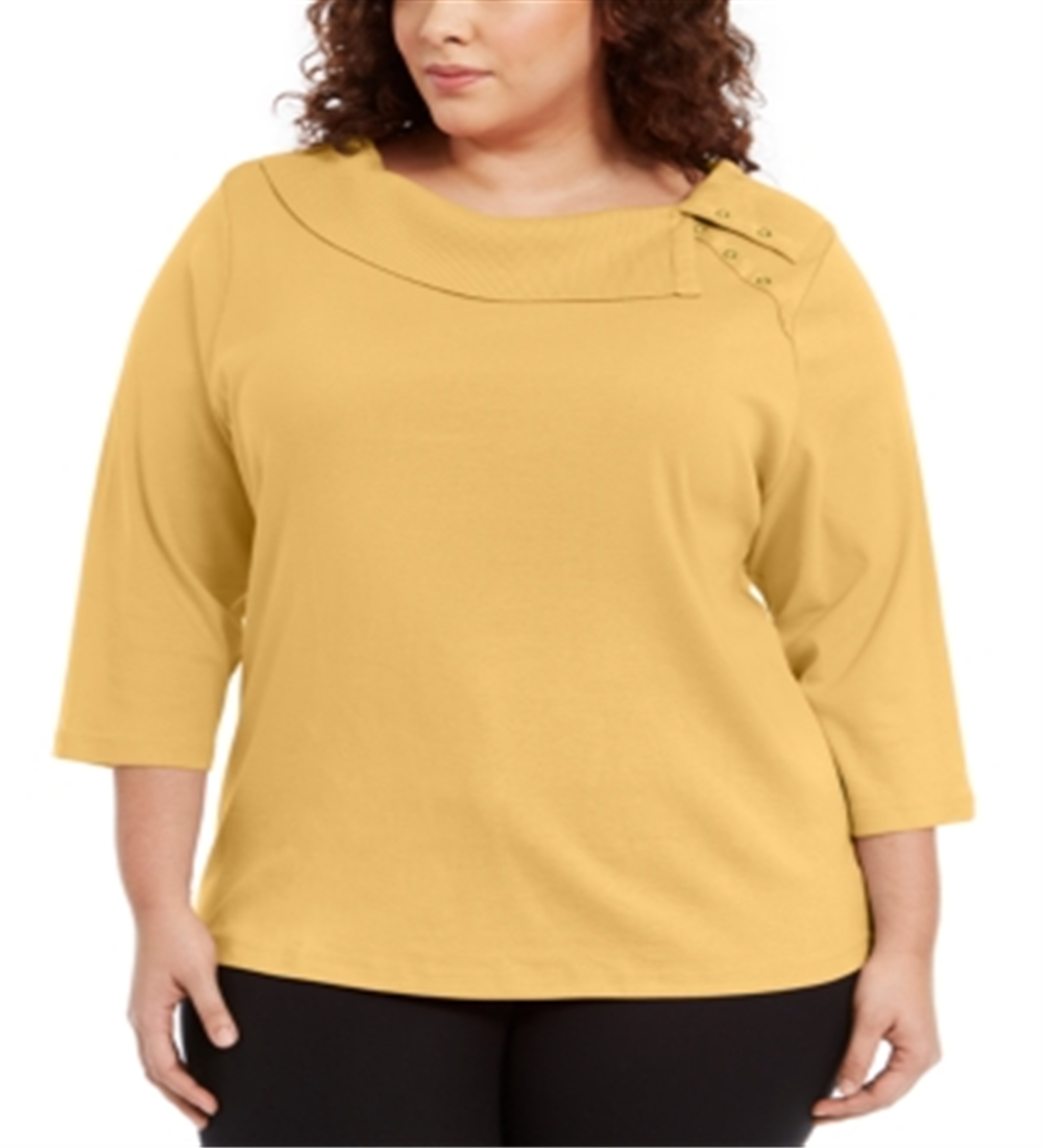 Karen Scott Feminino Algodão Gola Dividida Malha Dourada Tamanho 0X