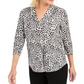 Charter Club Blusa feminina com estampa animal, plissada, decote em V, branca, tamanho X-S