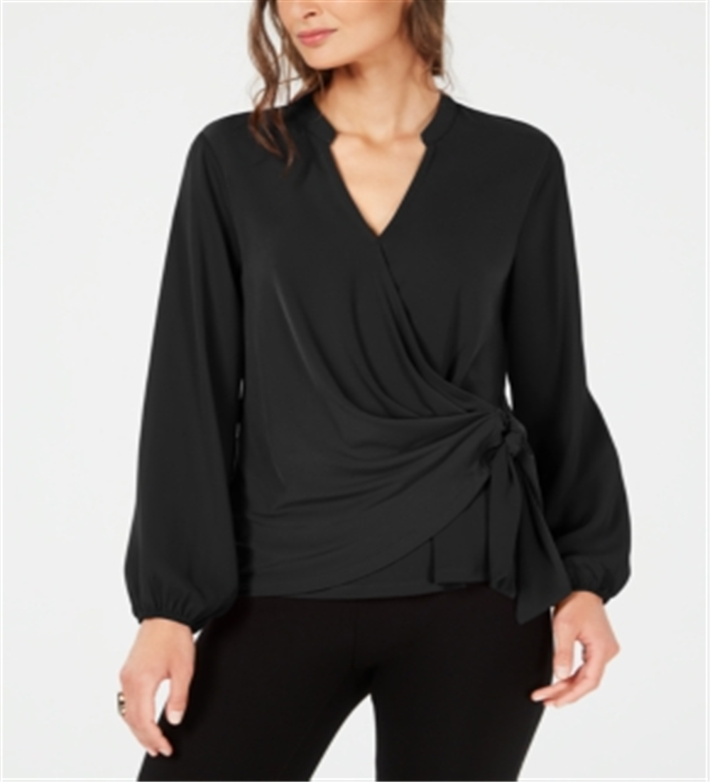 Blusa feminina Alfani com sobrepeliz falso, preta, tamanho P