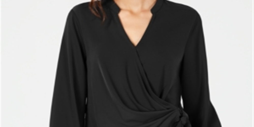 Blusa feminina Alfani com sobrepeliz falso, preta, tamanho P