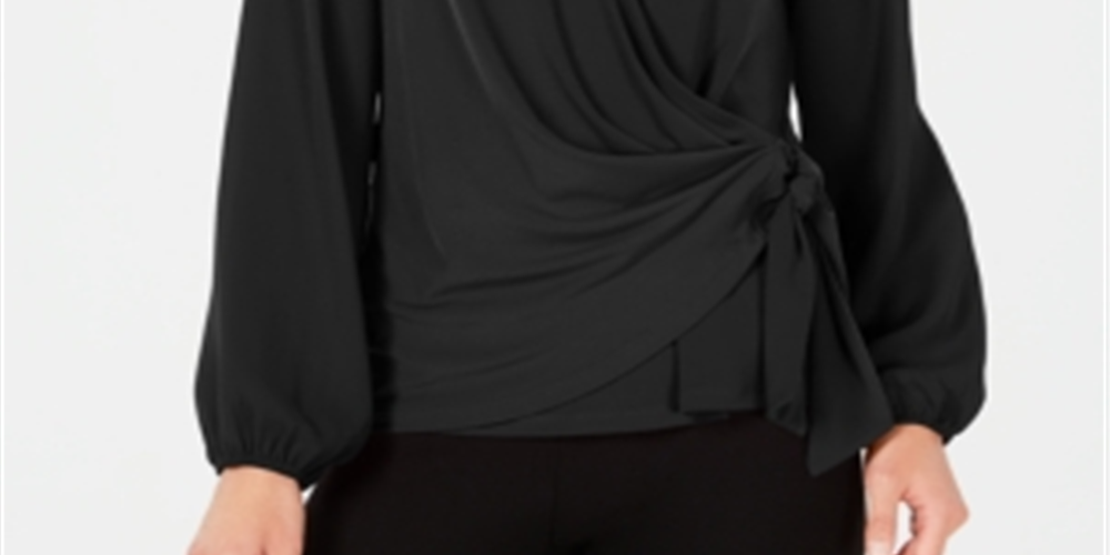 Blusa feminina Alfani com sobrepeliz falso, preta, tamanho P