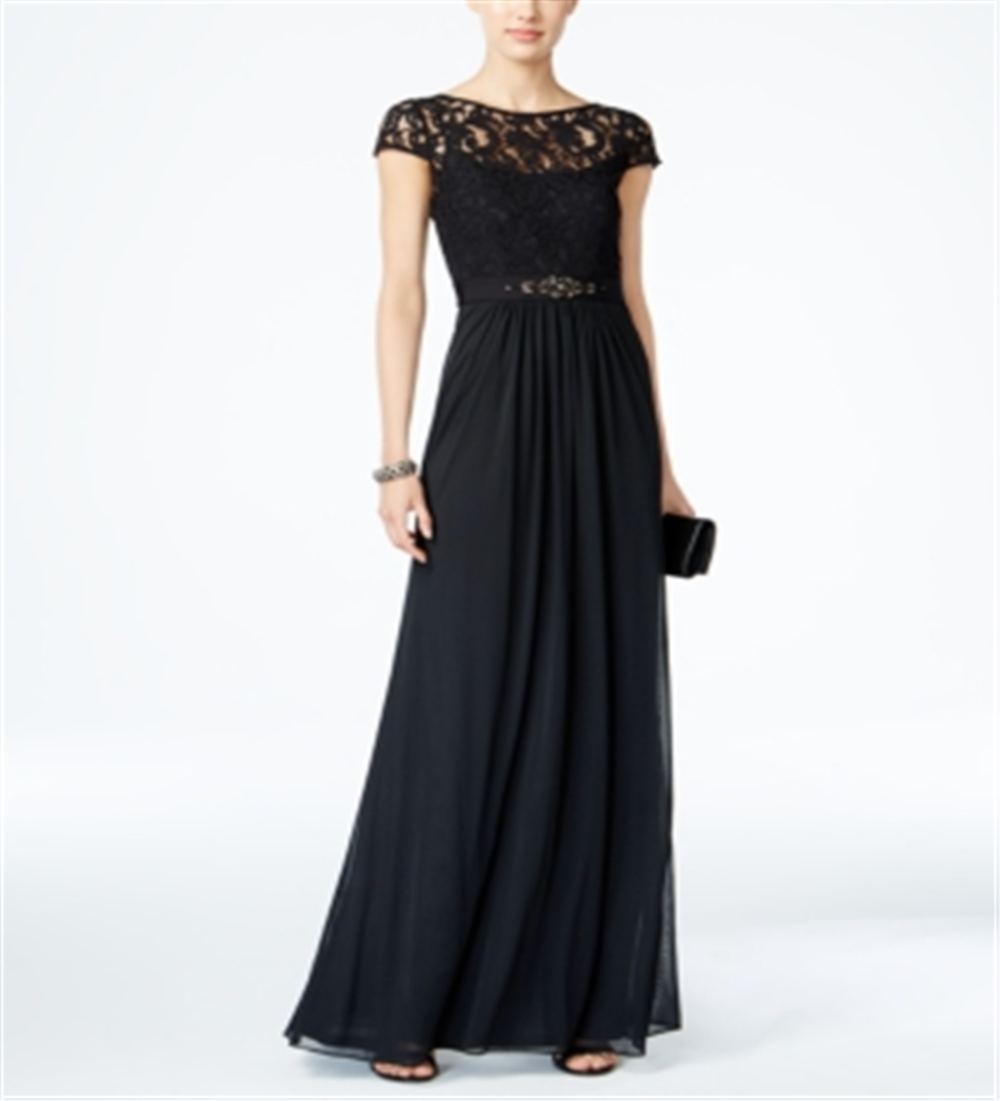 Vestido de renda ilusão feminino Adrianna Papell, preto, tamanho 20