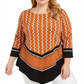 Blusa feminina estampada com bainha em V da Alfani, preta, tamanho 0X