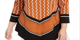 Blusa feminina estampada com bainha em V da Alfani, preta, tamanho 0X