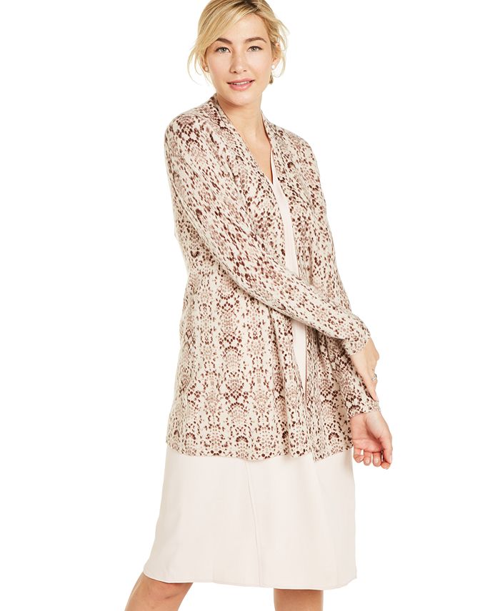 Cardigan de cashmere feminino com estampa de cobra Charter Club marrom tamanho extragrande