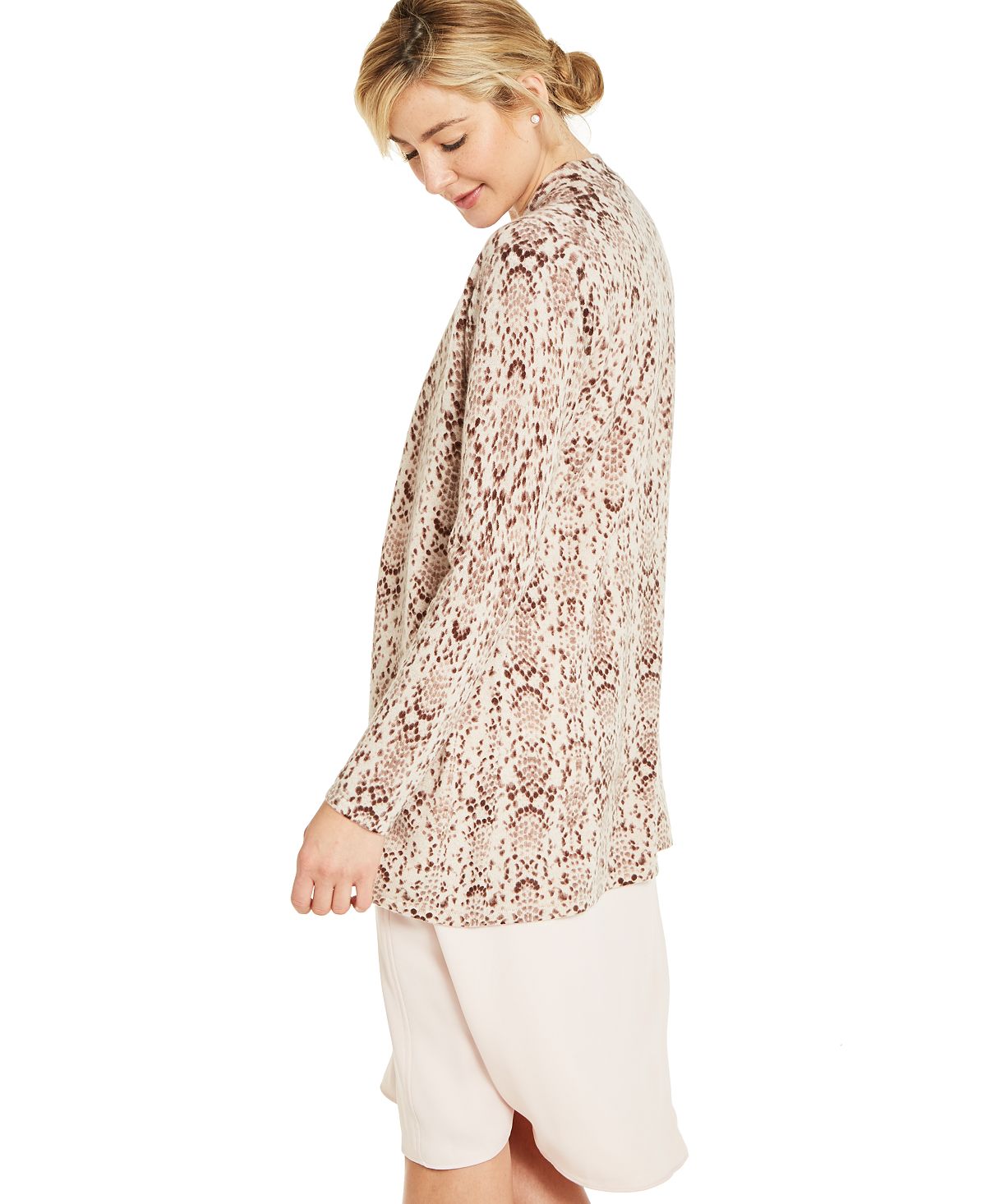 Cardigan de cashmere feminino com estampa de cobra Charter Club marrom tamanho extragrande