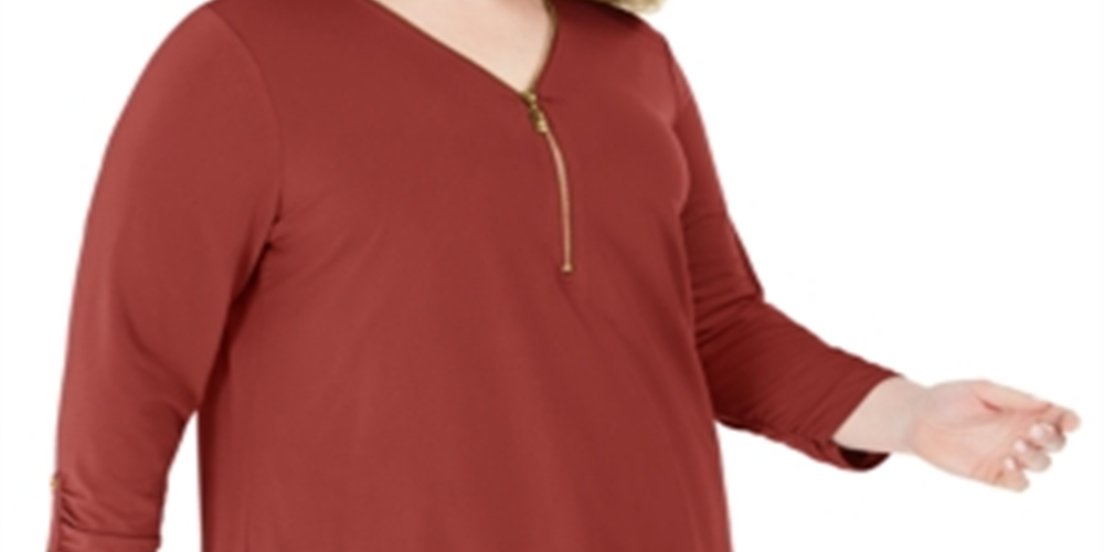 JM Collection Top Plus Solid Feminino com Zíper Vermelho Tamanho 2X