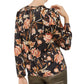 Blusa feminina com estampa floral e manga bufante, preta, tamanho médio, da INC International Concepts
