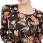 Blusa feminina com estampa floral e manga bufante, preta, tamanho médio, da INC International Concepts