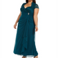 Vestido longo feminino Betsy &amp; Adam com cintura império e renda, tamanho 14W, azul