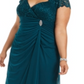 Vestido longo feminino Betsy &amp; Adam com cintura império e renda, tamanho 14W, azul