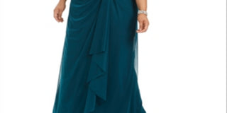 Vestido longo feminino Betsy &amp; Adam com cintura império e renda, tamanho 14W, azul