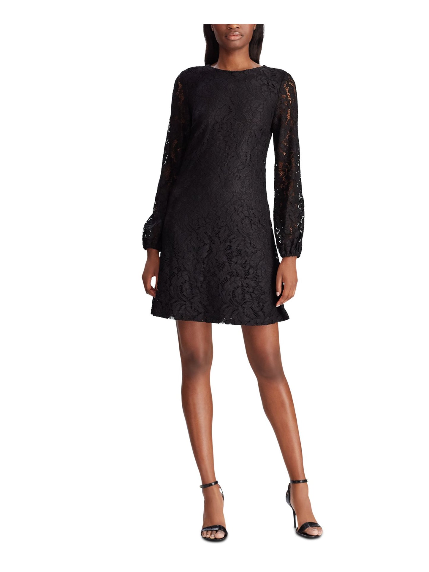 Vestido curto com zíper e bordado Ralph Lauren feminino, tamanho 18, preto