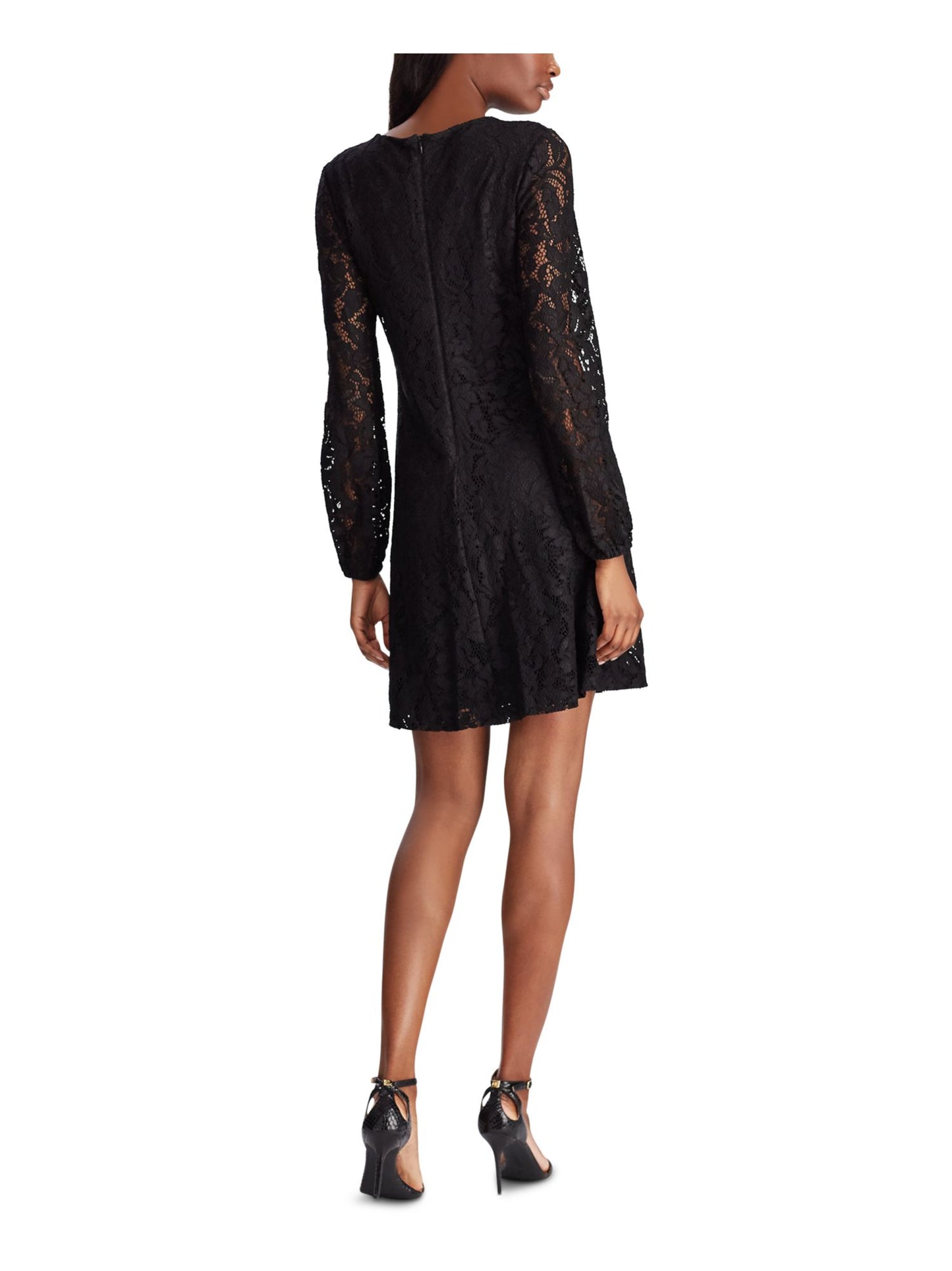 Vestido curto com zíper e bordado Ralph Lauren feminino, tamanho 18, preto
