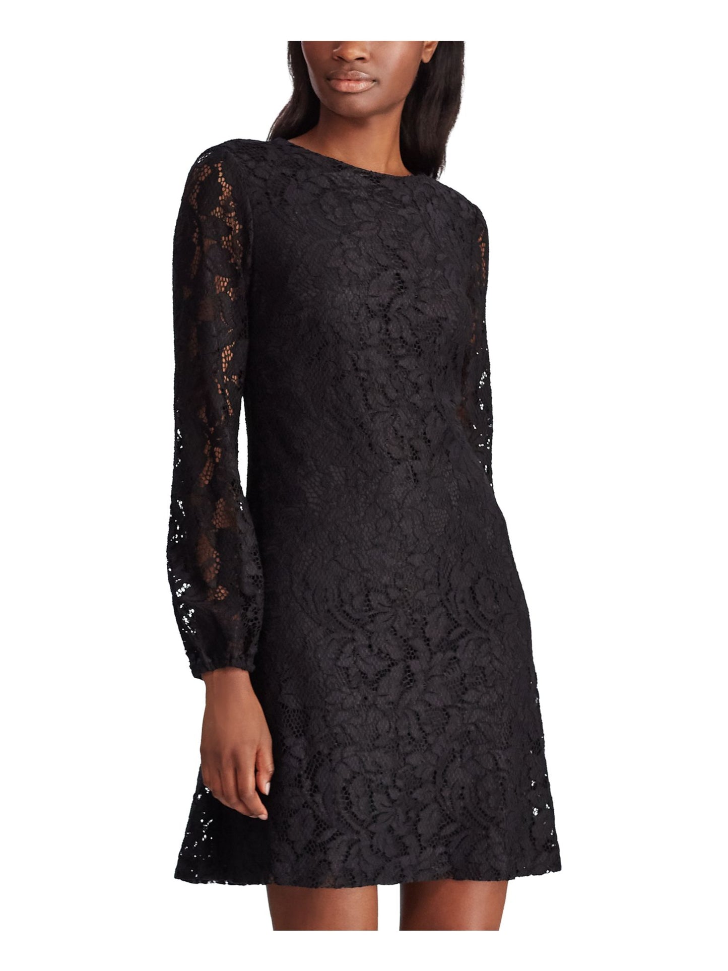Vestido curto com zíper e bordado Ralph Lauren feminino, tamanho 18, preto