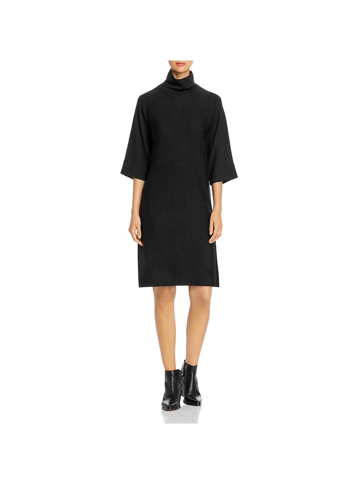Vestido midi de lã com gola falsa Eileen Fisher feminino, preto, tamanho grande