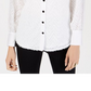 Blusa feminina Alfani com franjas e mangas compridas, com botões, marrom, tamanho extragrande