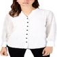 Blusa feminina Alfani com franjas e mangas compridas, com botões, marrom, tamanho extragrande