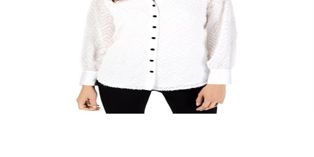 Blusa feminina Alfani com franjas e mangas compridas, com botões, marrom, tamanho extragrande