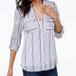 Camisa feminina listrada com bolso e aba da INC International Concepts, azul, tamanho X-S