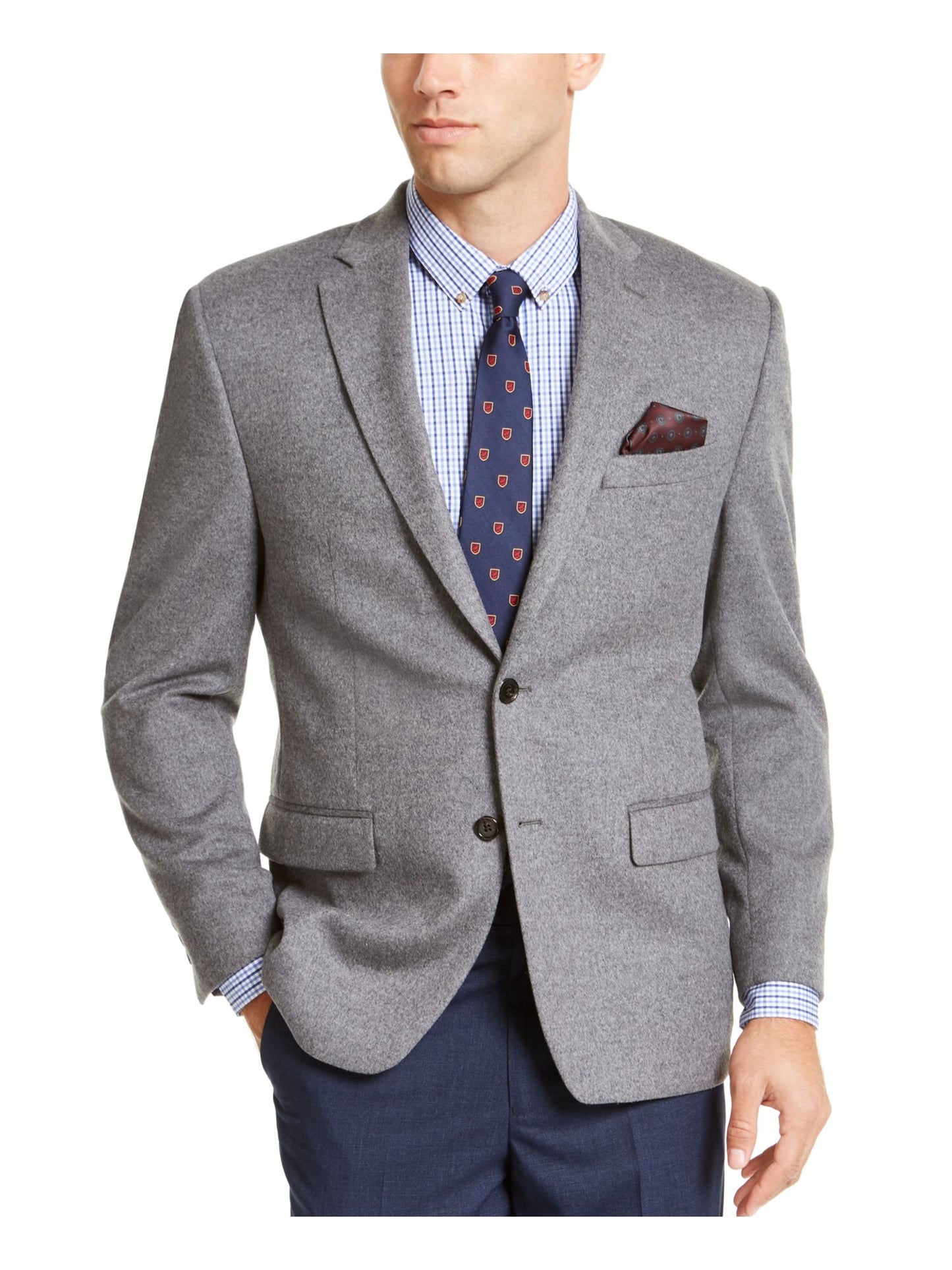 Casaco masculino Ralph Lauren de lã mesclada com botões, cinza, tamanho 42