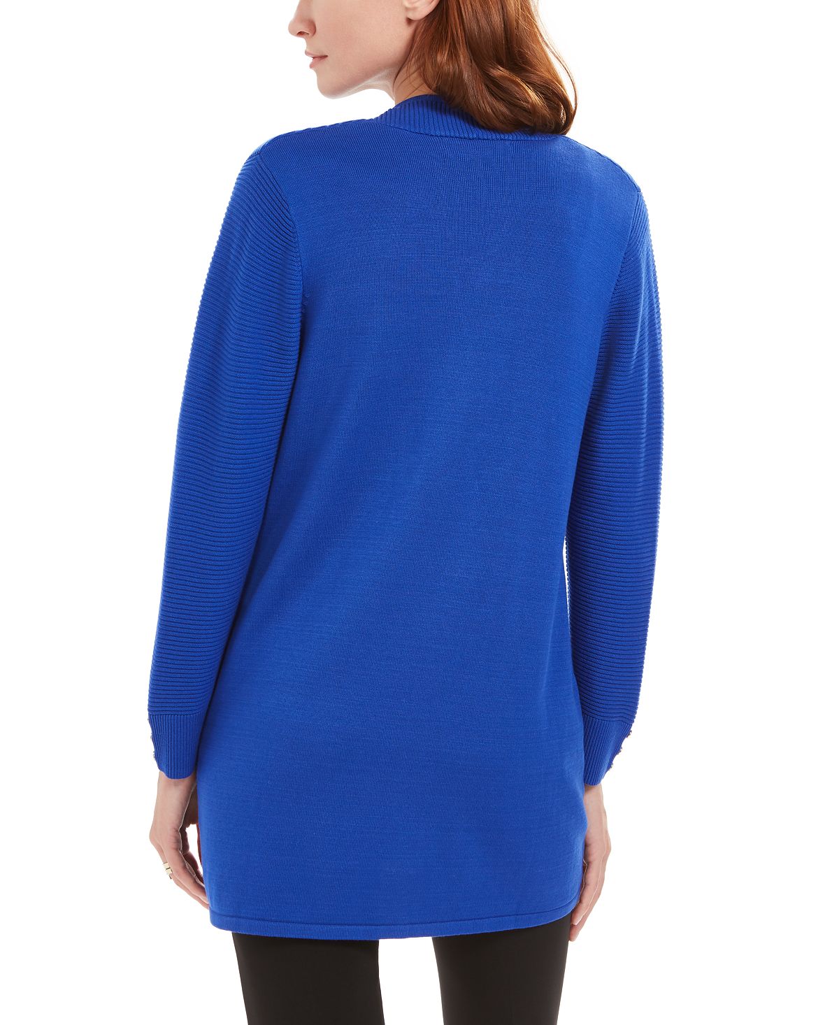 Cardigan feminino Kasper com frente aberta, azul, tamanho médio