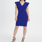 Vestido tubinho feminino DKNY com decote em V e babados, manga curta, azul, tamanho 16
