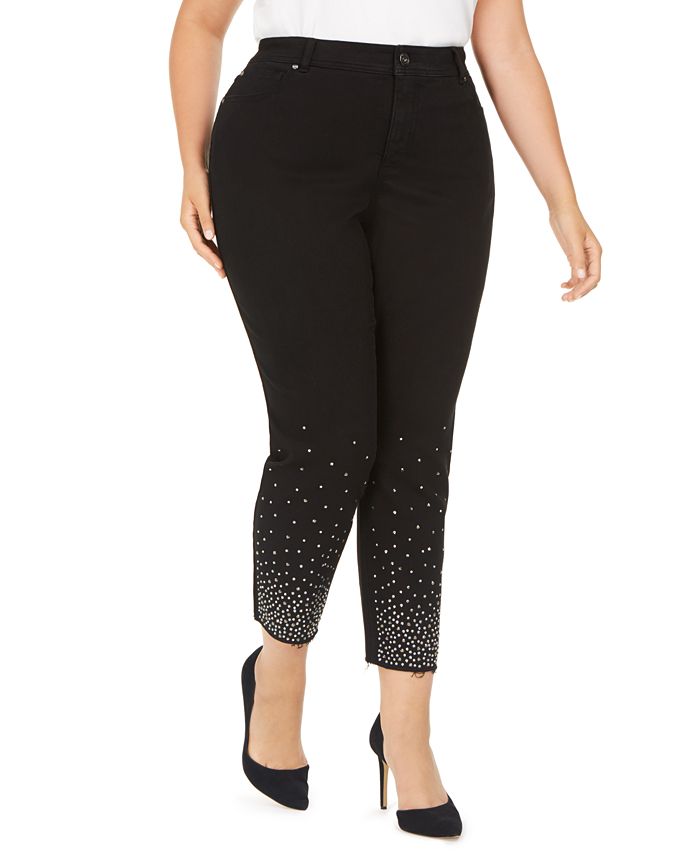 Calça jeans skinny plus size com detalhes no tornozelo, da INC International Concepts, feminina, preta, tamanho 14