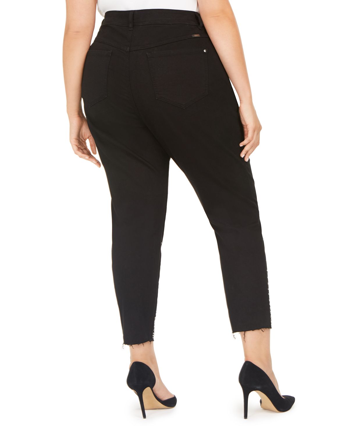 Calça jeans skinny plus size com detalhes no tornozelo, da INC International Concepts, feminina, preta, tamanho 14