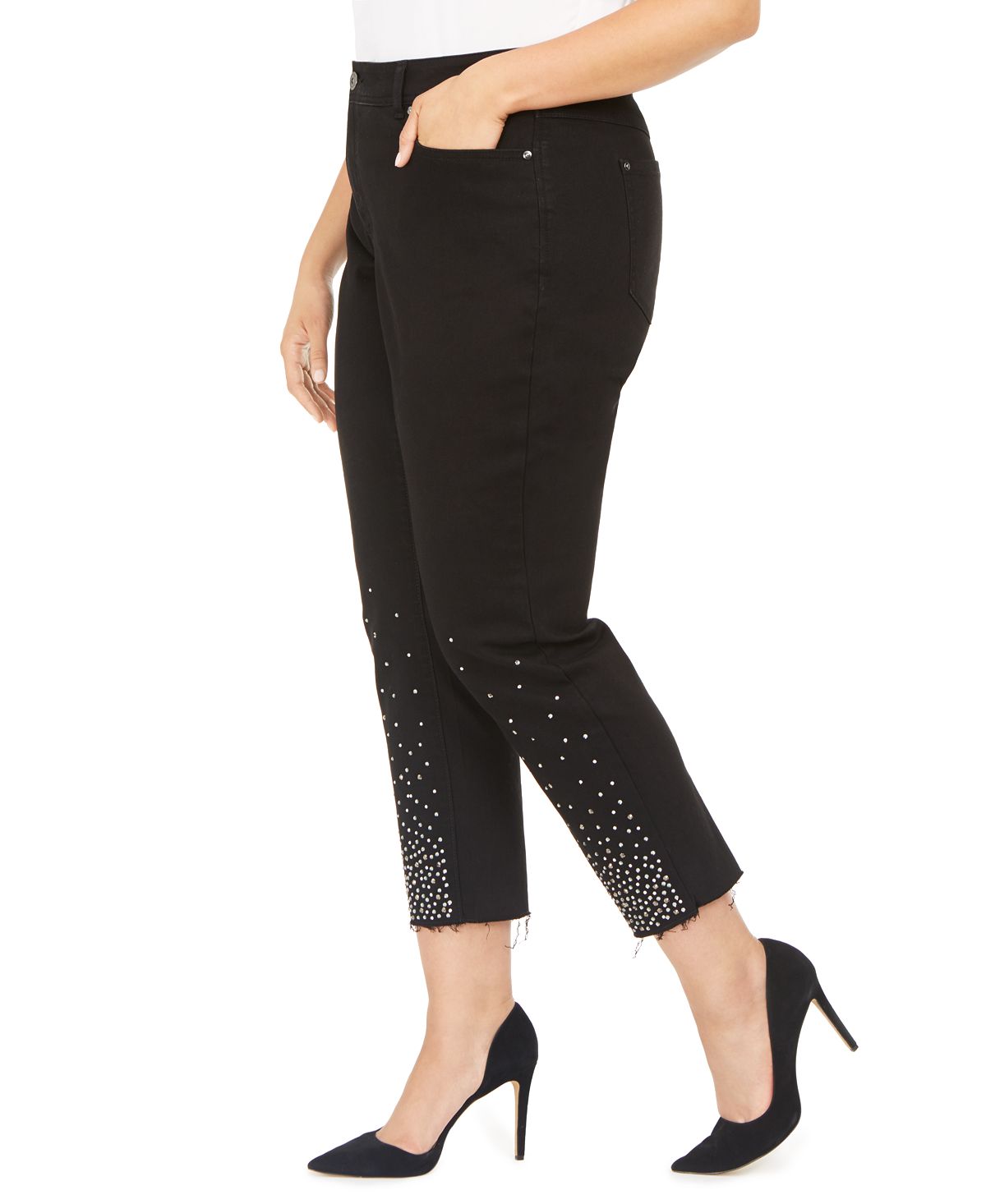 Calça jeans skinny plus size com detalhes no tornozelo, da INC International Concepts, feminina, preta, tamanho 14