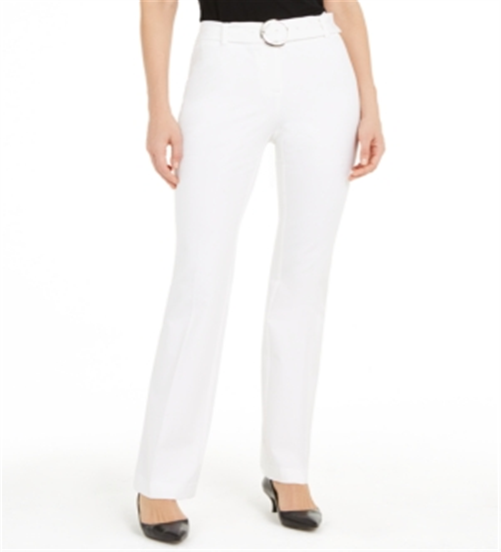 Calça feminina Alfani cintura alta com cinto e perna reta, branca, tamanho 14