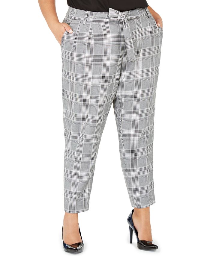 Calça Calvin Klein Plus Feminina Cintura Alta Pied de Poule Cinza Tamanho 22W