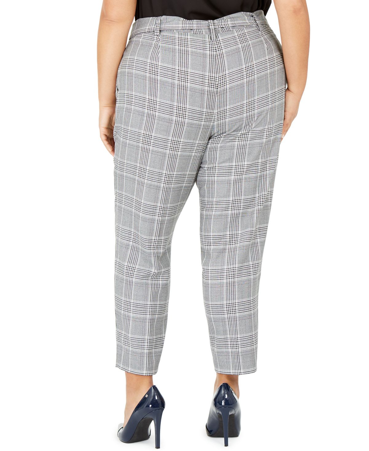 Calça Calvin Klein Plus Feminina Cintura Alta Pied de Poule Cinza Tamanho 22W