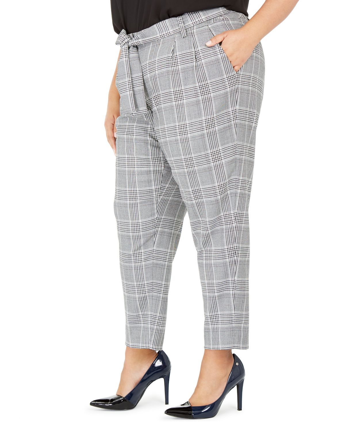 Calça Calvin Klein Plus Feminina Cintura Alta Pied de Poule Cinza Tamanho 22W
