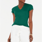 Blusa feminina de manga curta com decote em V canelado da INC International Concepts, verde, tamanho grande