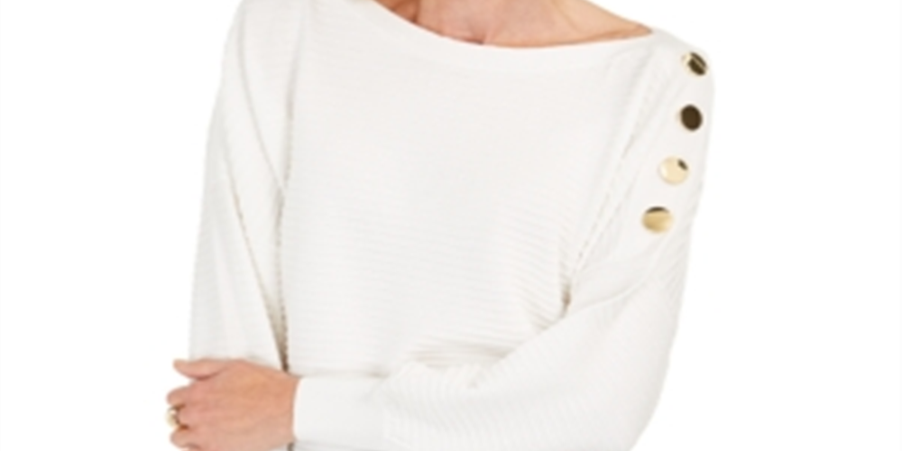 JM Collection Suéter feminino com manga de botão, marrom, tamanho X-S