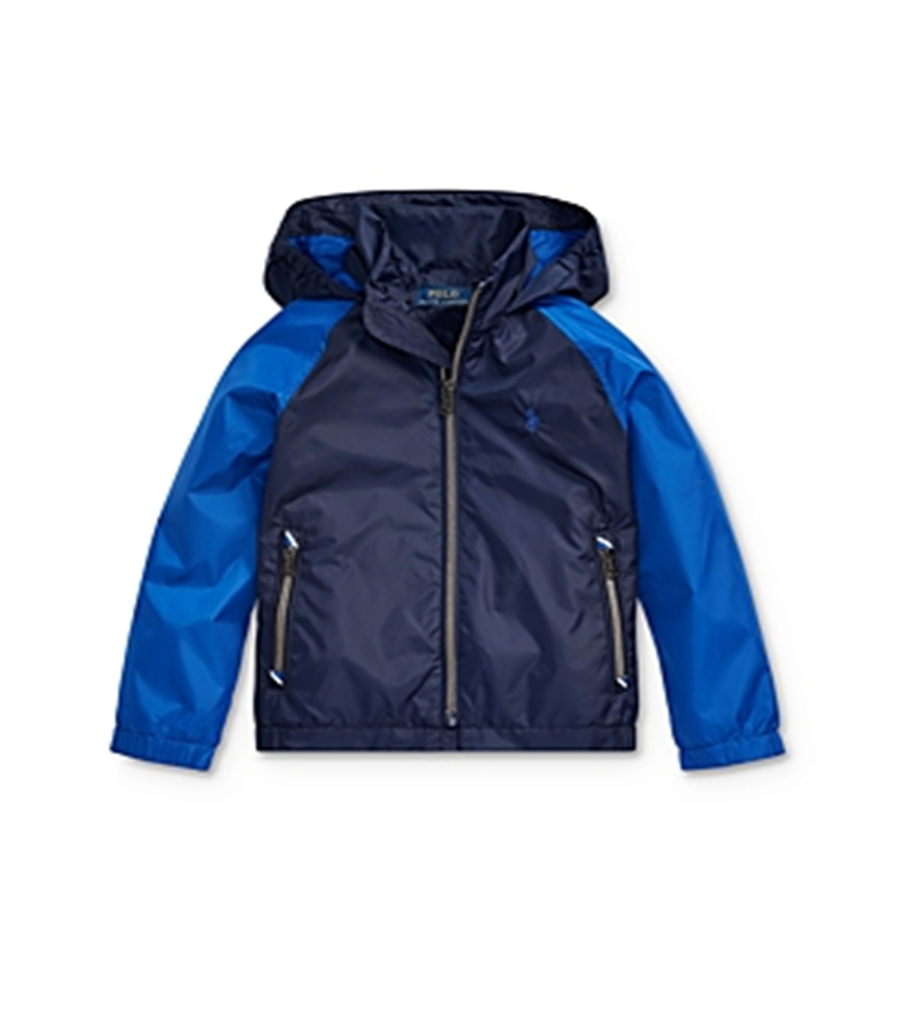 Jaqueta Ralph Lauren com capuz dobrável para meninos, azul, tamanho 5