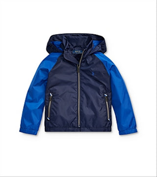 Jaqueta Ralph Lauren com capuz dobrável para meninos, azul, tamanho 5