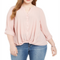 Blusa feminina de manga comprida com aba dobrada INC International Concepts, rosa, tamanho 0X