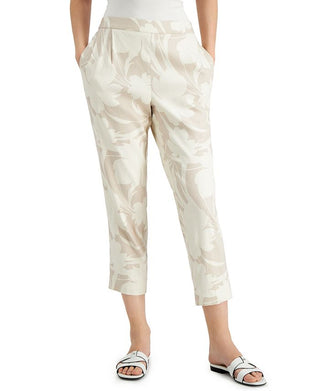 Calça feminina Alfani de linho com estampa floral, marrom, tamanho extragrande