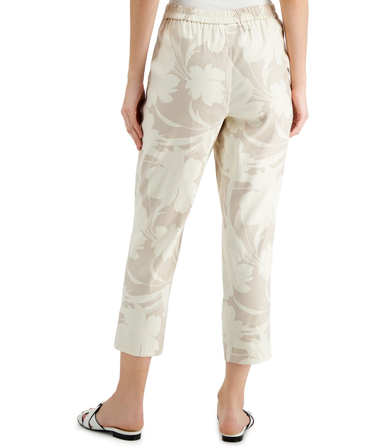 Calça feminina Alfani de linho com estampa floral, marrom, tamanho extragrande