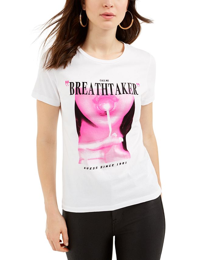 Camiseta feminina Guss Heart Breaker de algodão com estampa gráfica, branca, tamanho grande